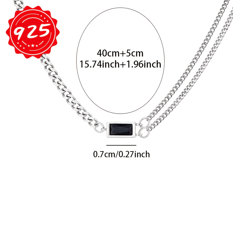 925 Silver Women's Square Chain Asymmetrical Necklace